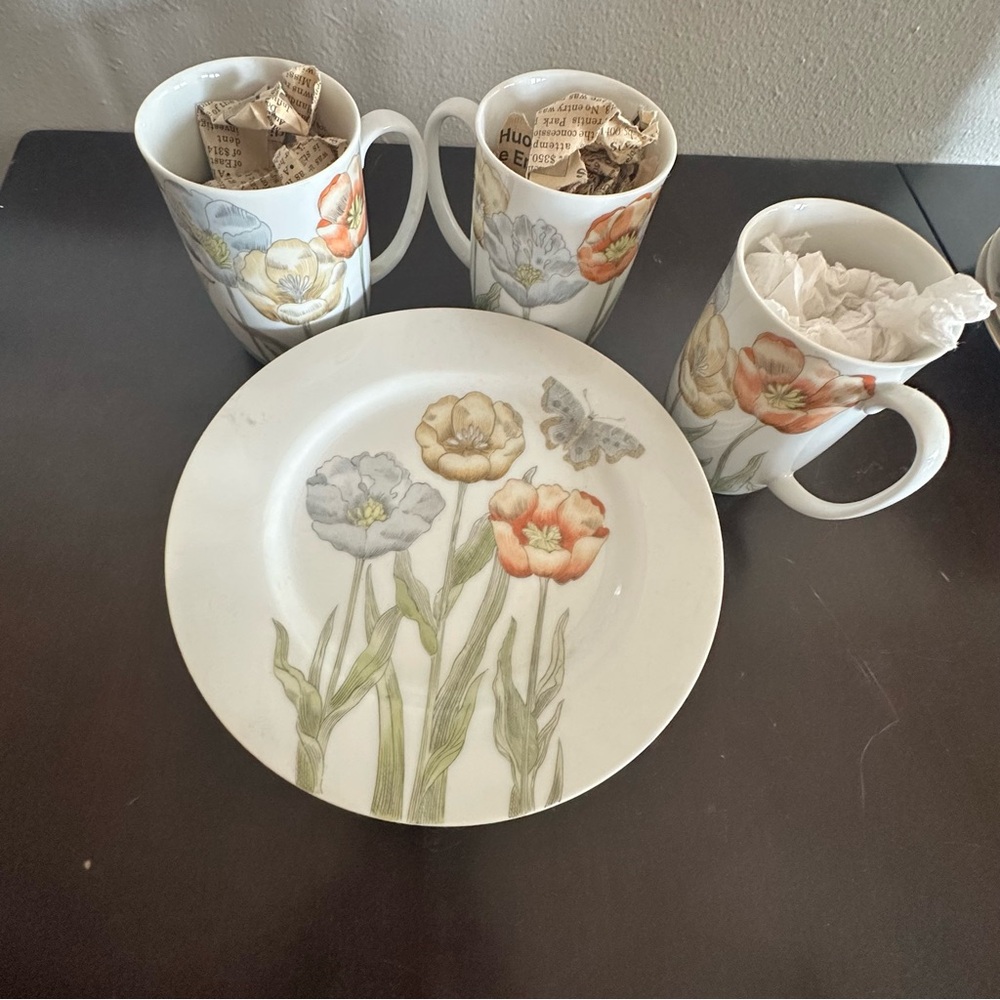 Fitz & Floyd Pastel Poppy Mug/Plate Set